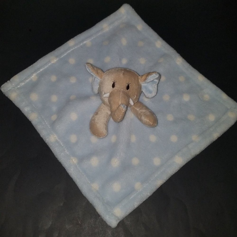 Gray Elephant Lovey Blue White Polka Dots Security Blanket Baby Plush Toy 119741